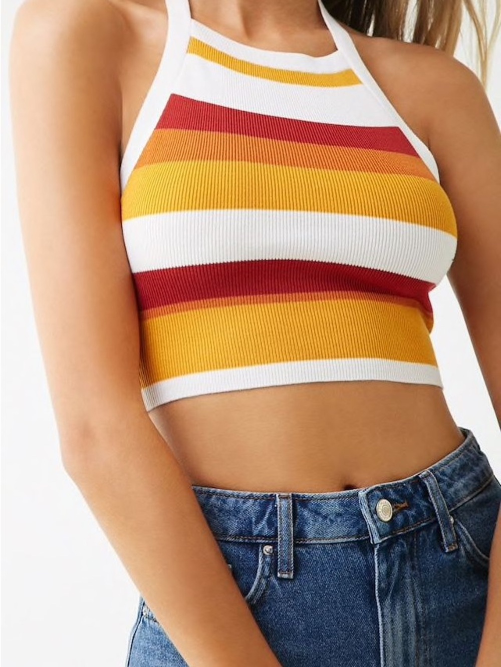 Cider Striped Summer Halter Crop Top